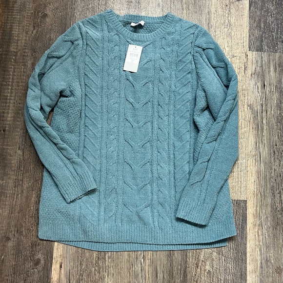 NWT J. Jill Steel Blue Chenille Cable Knit Sweater Small - Picture 2 of 5